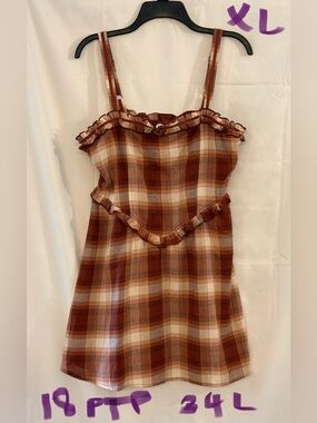 Heart Hips Brown and Cream Plaid Ruffled Sundress
